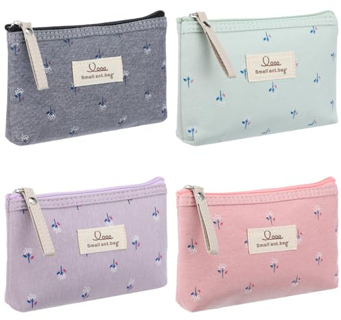 LIQWEI 4 stycken liten sminkväska, resa bärbar makeupväska multifunktionell duk kosmetisk väska kanvas väska tvättväska necessär för kvinnor dragkedja myntväska (18 x 13 x 3 cm)