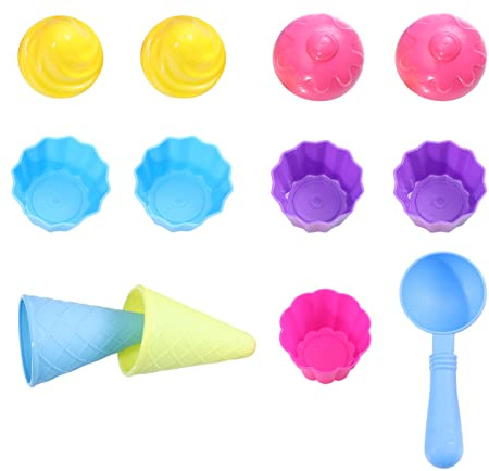 WEKAMOS 1 Satz Sandspielzeug Set für Kreative Strandspielzeuge mit Eiscreme und Kuchendesign für Outdoor Aktivitäten und Spiel im Sandkasten und Leicht aus Hochwertigem Kunststoff