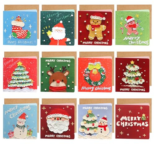 24 små julkort med kuvertset, små julkort i oljemålningsstil 10 × 20 cm julkort vykort jul 12 stilar