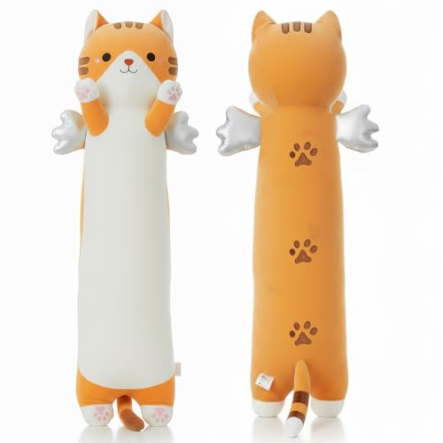 ZOMAXTOY Long Cat Plush Pillow with Wings Soft Kitty Stuffed Animal Toy Giant Cuddly Kitten Cushion for Kids Adults Bedroom Decor (Yellow, 90cm/35.43in)