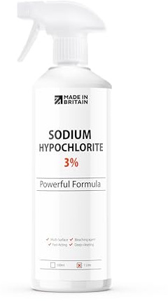 ChemLab - Sodium Hypochlorite 3% Solution 1 Litre - Powerful Mould & Mildew Remover - Removes Bacteria & Eliminates Black Spots - For Walls, Tiles, Bathrooms, Kitchens, Sinks, Showers & Grout
