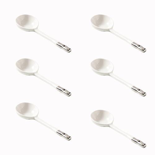 Hoshisea 6 Pièces Cuillères à soupe en céramique Avec plaqué argent, Cuillères à Style Japonais, Long Manche à Soupe Céramique Pour Soupe Dumplings