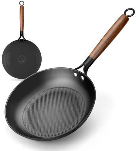 YUTANN Gusseisenpfanne 28 cm, Bratpfanne aus Massivem Gusseisen, Voreingebrannt und Gleichmäßige Wärmeverteilung für Induktion Geeignet Gas Elektroherd, PFOA-Frei, Natürliche Antihaftwirkung