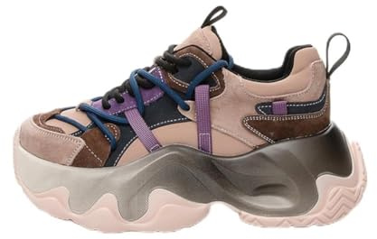 Kvinnors plattform sneakers läder chunky pappa skor med strass Casual komfort atletiska skor för kvinnor höjd öka vardagsslitage