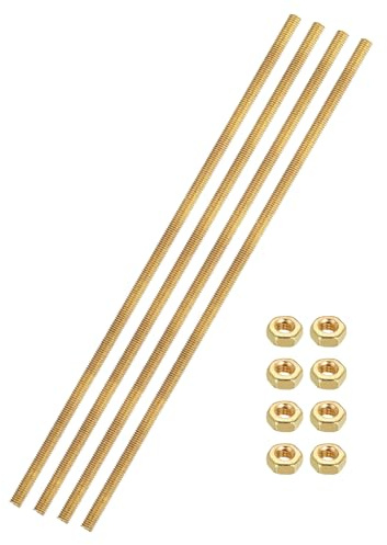 QUARKZMAN Messing Gewindestange M3x0,5x150mm mit Sechskantmuttern 4 Set | Rechtsgewinde Gewindestifte, Befestigungssatz für Möbel Maschinen Schrauben