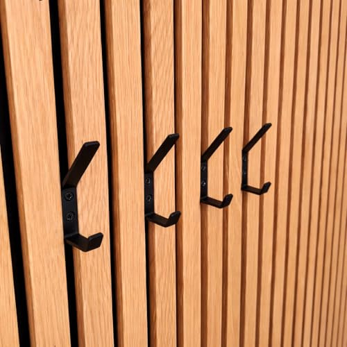 Vleugel® Garderobenhaken ohne Bohren für Akustikpaneele – Doppelhaken Metall Schwarz Matt – Zum Klemmen zwischen Holzlatten – Für Akupanel & Lamellenwand – 4er-Pack