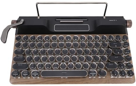 Luocute Retro Typewriter Mechanical Gaming Keyboard, 84 Keys Punk Round Keycap Wireless 2.4G BT 5.0 RGB Backlight Keyboard for PC Laptop with Ergonomic PU Leather Wrist Rest