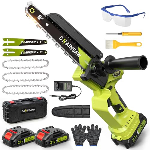 Akku Kettensäge, Mini Kettensäge mit Akku 8 Zoll Bürstenloser Motor, 2 x 2000mAh Akku Säge für Makita 18V Akku, Handkettensäge für Gartenscheren Holzschneidenz