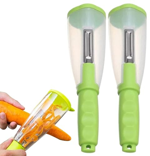 2PCS Pelapatate Con Contenitore, 20 * 5,5cm Multifunzionale Pelapatate Professionale, Pelas Patate E Verdure, Acciaio Inossidabile 304, Manico Antiscivolo ABS, Per Pelare Sminuzzare Frutta Verdura