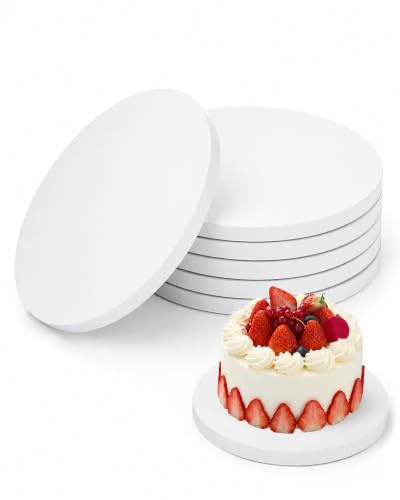 OulQinyhome 6 Stück Cake Board Rund 25 cm (10 Zoll) 12 mm extra stabil, Weißes Cake Drum Wiederverwendbare Tortenunterlage für Kuchen & Desserts Ideal für Transport & Präsentation