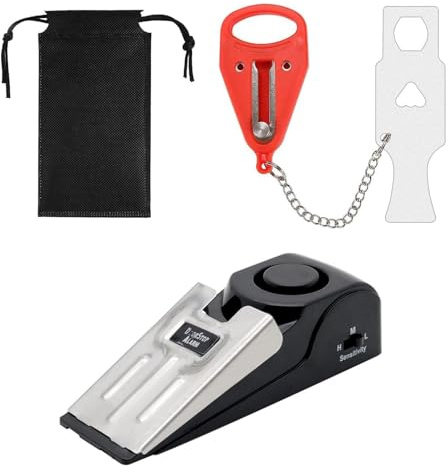 Three-Piece Set with Storage Bag, Door Jammer, Hotel Door Lock Travel Safety Device, Portable Door Lock for Home and Travel Protection