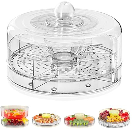 Vassoio girevole per verdure fredde - 23 x 16,3 cm, da portata divisi con coperchio trasparente | Contenitore per alimenti multifunzionale, refrigerato per esterni, 4 comp
