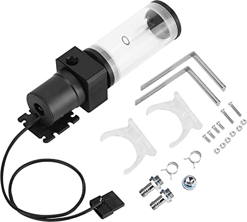 Depósito de refrigeración por agua de acrílico con bomba integrada de 19 W, tanque cilíndrico con rosca G1/4 para sistemas de refrigeración líquida de PC, construcción resistente (110 mm)