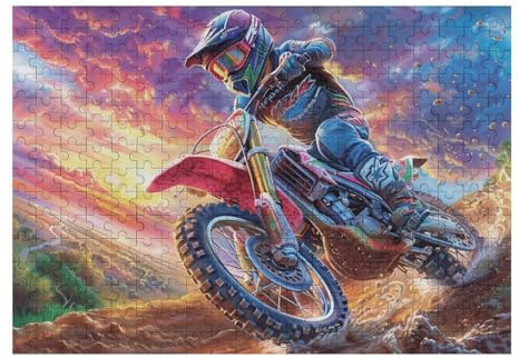 Puzzle De 300 Piezas para Adultos Piloto de Motocross Atardecer 300 PCS 40x28cm Actividad De Team Building para Compañeros De Oficina Juego De Grupo Divertido Mejora La