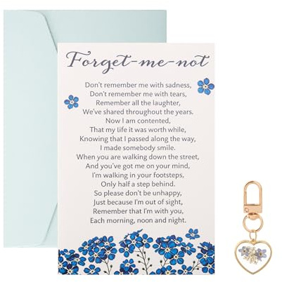 Wasise Forget Me Not Gifts - 2PCS Forget Me Not Card with Envelope and Keyring, Sympathy Card, Memorial Gifts, Condolences Cards, Remembrance Keepsake for Funeral Favours Loss of Loved Friend Family