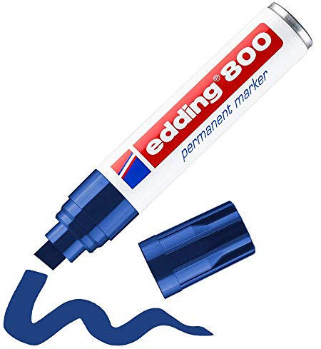 edding 800 permanent markör – blå – 1 penna – kilspets 4–12 mm – för breda markeringar – vattentät, snabbtorkande, torkbeständig – för kartong, plast, trä, metall, glas