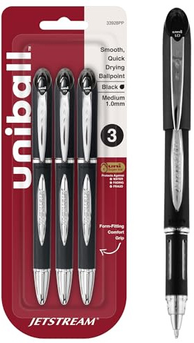 uniball Jetstream Ballpoint Pens, Medium Point (1.0mm), Black, 3 Pack