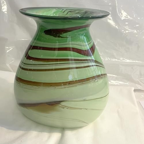 Oberstdorfer Glashütte Vase boxbeutelförmige farbige Glasvase grün beige Weiss marmorierte Kristallglas Blumenvase mundgeblasen Höhe ca. 19-21 cm