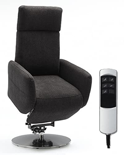 Cavadore TV-Sessel Cobra mit 2 E-Motoren und Aufstehhilfe / Elektrisch verstellbarer Fernsehsessel mit Fernbedienung / Relaxfunktion, Liegefunktion / bis 130 kg / S: 71 x 108 x 82 / grau