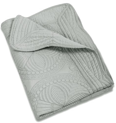 MONOBLANKS Baby Quilt Personlized Monogram Lightweight Embossed Scalloped Throw Blanket Four Seasons (Gray)