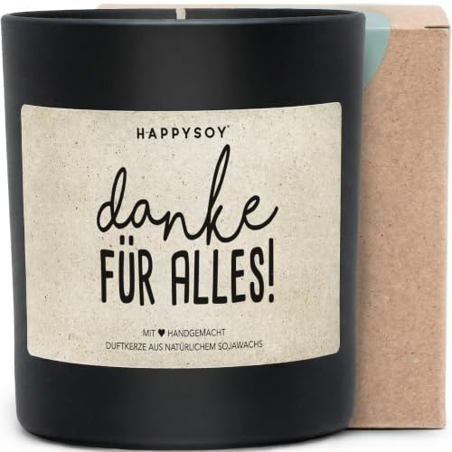 Danke für alles - Duftkerze mit Spruch als Geschenk zum Dankeschön, liebevolle Geschenkidee für Freundin, Kollegin, Mama, Kerze im Glas mit blumigem Duft