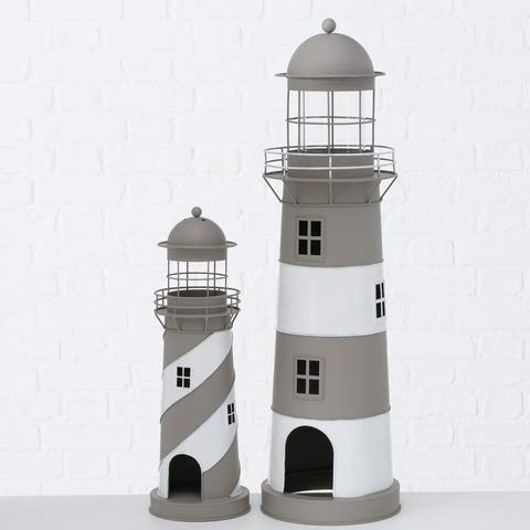 Laterne Leuchtturm Windlicht Grau Weiß Eisen H 75 cm Kerzenhalter | Groß