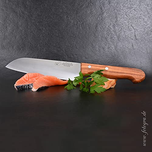 Natürliche Lebensfreude - Santoku Messer mit Olivenholz Griff - sehr scharfe 20 cm Klinge - Made in Germany Solingen - Rostfreier Edelstahl aus Deutschland - Kochmesser