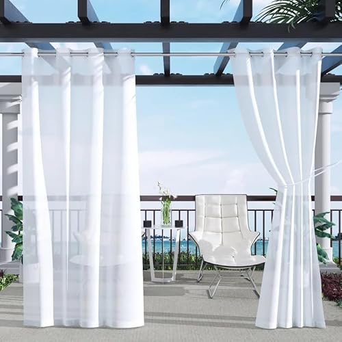 Clothink 2er Set Outdoor Vorhang Wetterfest Mit Ösen Transparent Rostfrei mit Ösen für Terrasse Garten Balkon Familienhaushalte einfache Montage farbecht haltbar(254x215cm,Weiß)