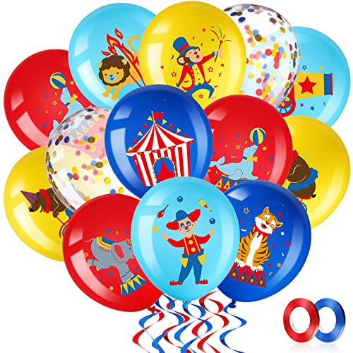 Suilung 60er Pack Karneval Luftballons Dekorationen, 12 Zoll Zirkus Tier Latex Konfetti Luftballons für Karneval, Geburtstag, Clown, Schausteller, Baby Shower Zubehör