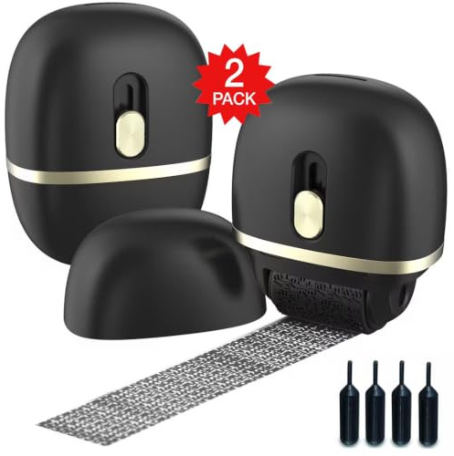 Lomil Identity Protection Roller Stamps 2 Pack - Confidential Roller Stamp with 4 Refills - Wide Identity Theft Protection Stamp for ID Blockout, Privacy & Security(Black)