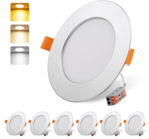 da LIGHT LED Einbaustrahler Flach 230V 9W 6er Set IP54 3CCT Silber