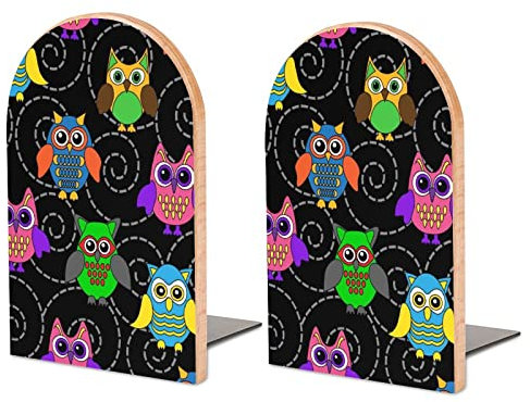 Packung Mit 2 Buchstützen Cartoon-Eulen Rutschfester Bücherständer Aus Holz Bücherregal Bücherhalter Für Home Desk Office Library