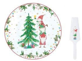 Easylife - Plat A Tarte en Porcelaine avec Pelle Ready for Christmas