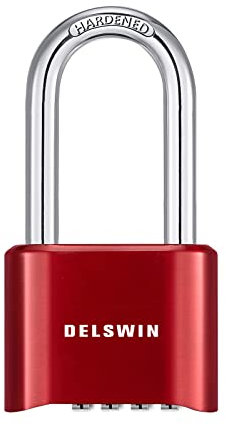 DELSWIN Heavy Duty Padlock Combination Lock - 4 Digit Combo Lock with 2.5 Inch Long Shackle, Outdoor Waterproof Padlock for Gate, Fence, Shed, School & Gym Locker (Red,1Pcs)