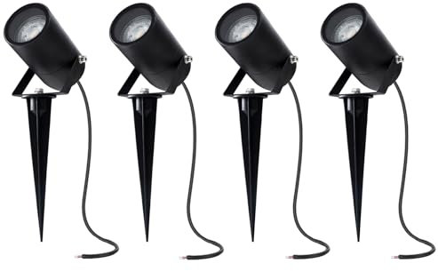 EBION Garden Spike Light GU10,Garden Spotlights Mains Powered IP54 Waterproof,35W 240V Pathway Lights,4Pack Landscape Lighting for Patio Path Lawn Walkway,Aluminum, (Bulbs Not Include)