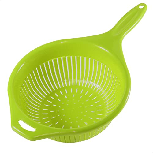 Kerafactum Nudelsieb Küchen Seiher Sieb Stielsieb für Salat Nudeln Obst Gemüse Salatsieb langer Griff Küchensieb Durchschlagsieb Kunststoff Spitzsieb stapelbar Spülmaschinen tauglich 39 cm grün