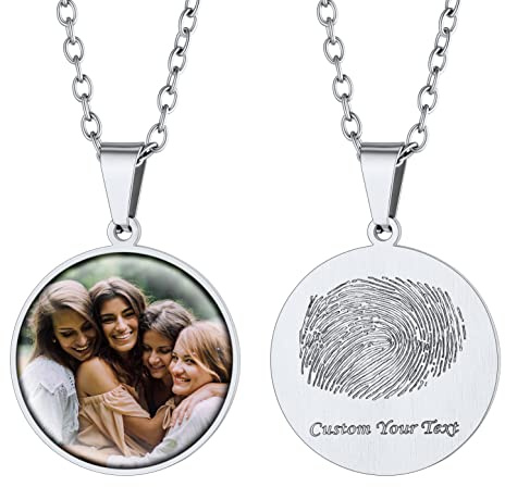 Supcare Damen Fingerabdruck Halskette Edelstahl Emorial Schmuck Frauen Liebe Custom Personalisierte Namen Anhänger mit Wunschetext Foto Kette Hund Gravur Memorial Kette für Herren