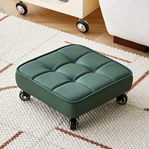 WAEYZ Werkstattrollstuhl, Pneumatischer Rollhocker, Rollbarer Gepolsterter Mechanikerstuhl, 360 Drehbares Lederkissen, für Heimwerkstatt Niedriger Rollsitz (Color : Green, Size : 33 * 33 * 14cm)