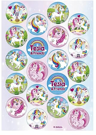 Dekozauber24 Essbare Muffinaufleger Einhorn Tesia, 20 Stück, aus Oblate, vegetarisch, Muffin Cupcake Deko Geburtstag