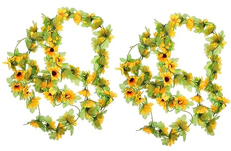 Warmhm 2stücke Sonnensblumen-hängeornamente Aus Rattan Naturgetreue Künstliche Sonnenblumenranken Für Partydeko Und Heimdekoration Foto-Requisiten Und Pflanzenornamente