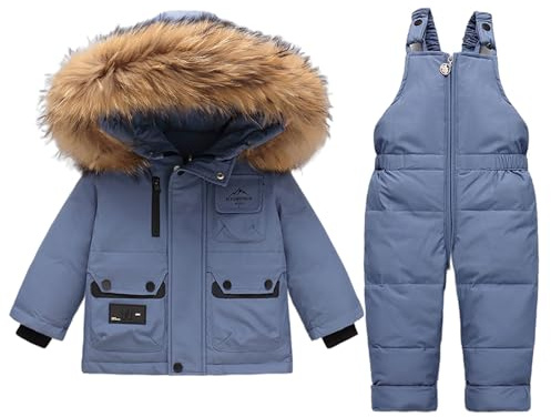 Acuryx Tuta da Neve 2 Pezzi da Neonato Capppotto con Cappuccio Saloppette Piumino Invernale da Bambini Blu 2-3 Anni