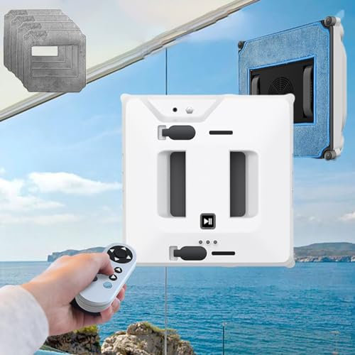 DESHVA Robot Window Cleaner, Dual Water Spray/Remote Control Window Vacuum Cleaner, Intelligent Edge Detection, 3000Pa Suction, for High Windows, Ceiling, Automatic Cleaner