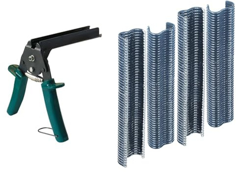 Alberts 531157 Drahtbefestigungszange mit Kunststoffgriff und 200er Set Alberts 531010 Drahtklammern verzinkt, schwarz