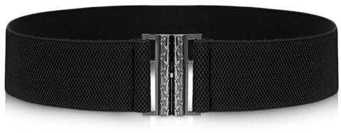 Jeffdad Damen Breiter Elastischer Taillengürte, Einfacher Elastischer Gürtel mit Schnalle, Elastic Belt Trimmer Stretchbund für Kleid Kleider Abendkleid Overall(Schwarz)