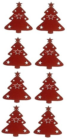 NAMOARLY 8stücke Weihnachtsbaumform Geschirrtaschen aus Vliesstoff Besteckhalter für Weihnachten Wiederverwendbar Rot für Besteck und Gabeln Tischdeko für Dinnerparty