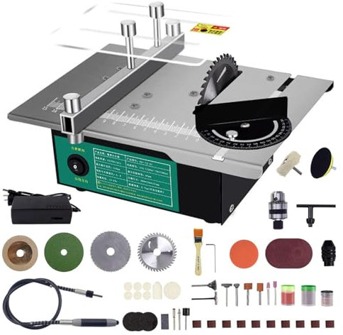 Mini Sega da Tavolo per Hobby, Sega da Tavolo Portatile di Precisione da 180 W con 4 Lame, Profondità di Taglio di 40 Mm, Sega Multifunzionale per La Lavorazione Del Legno di Piccolo Taglio