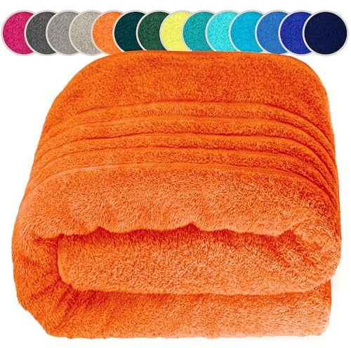 Lashuma Saunahandtuch London extra langes Saunatuch 80x220 cm Orange | 500 g/m² Frottee aus 100% Baumwolle, flauschig & saugstark. Ideales Liegetuch für Sauna, Garten- & Poolliege