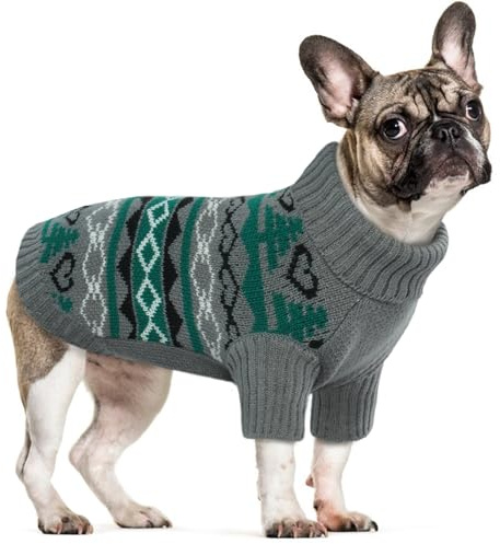 Jul hundtröja, mjuk tröja, varm vovve jumper varm hundtröja vinterkläder fransk bulldog rock promenader (grå, S)