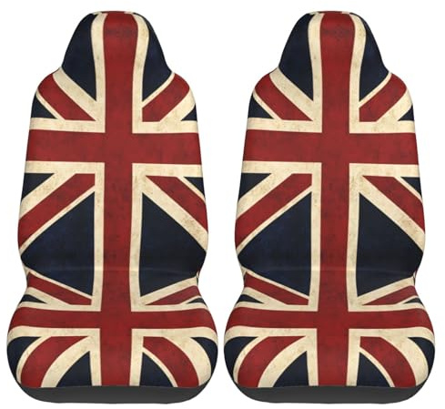 LOJAOGON Vintage Union Jack British Flag Car Seat Covers 2 Pcs Set Vehicle Front Seats Protector Auto Interior Accessories Protetors Car Mat Covers Universal fit for Cars Trailer RV SUVs Trucks Vans