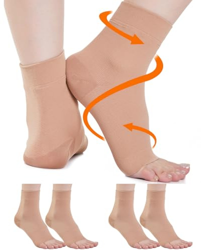 2 Paar Sprunggelenkbandage Medizinische Kompressionssocken Damen & Herren 20-30mmhg, Stützstrümpfe Bandage Fußgelenk Knöchelbandage für Schwellung Fersensporn Verstauchung Sport (2x Beige, XXL)